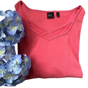 Rafaella Studio mesh cross front 3/4 sleeve coral top